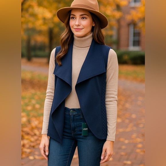 Ralph Lauren Sweaters - Lauren Ralph Lauren Navy Quilted Open-Front Vest – Size Small (NWT)